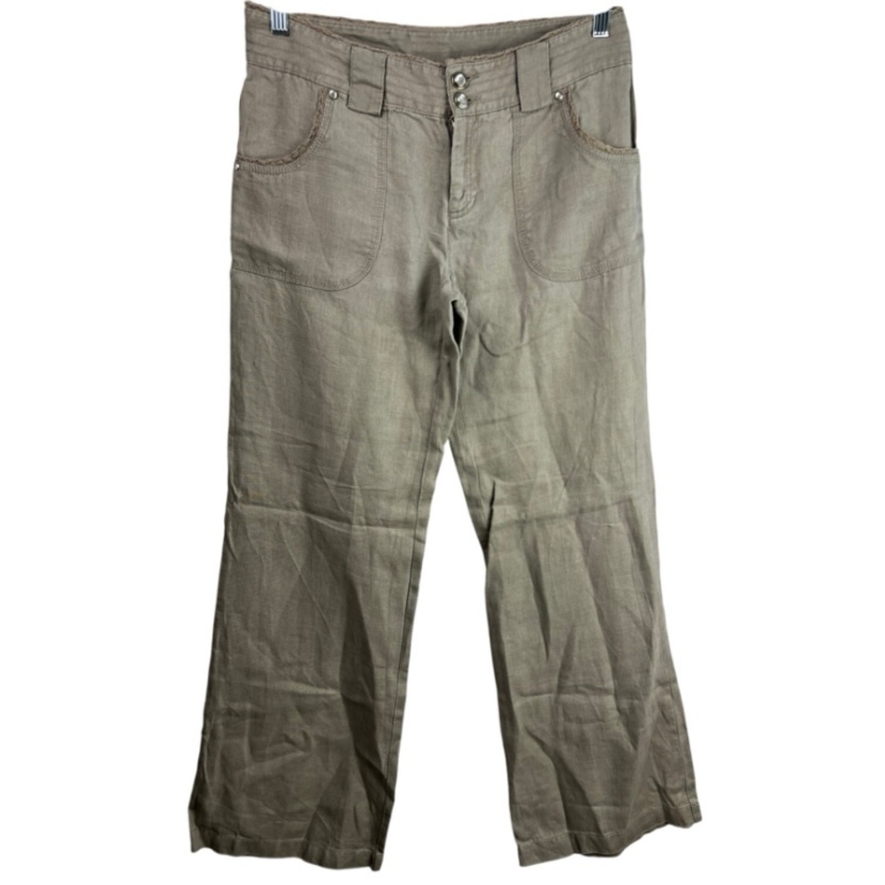 INC Linen Pants, Khaki Gray, 100% Linen, Wide Leg Casual Trouser, Boho Utility